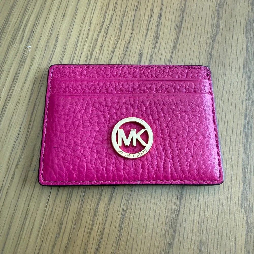 Michael Kors Card Holder Women Pink Essentials Leather Travel Luxury Card Case